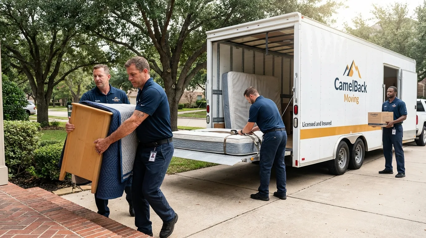 Crew loading residential truck for cross-state move from Minooka, IL