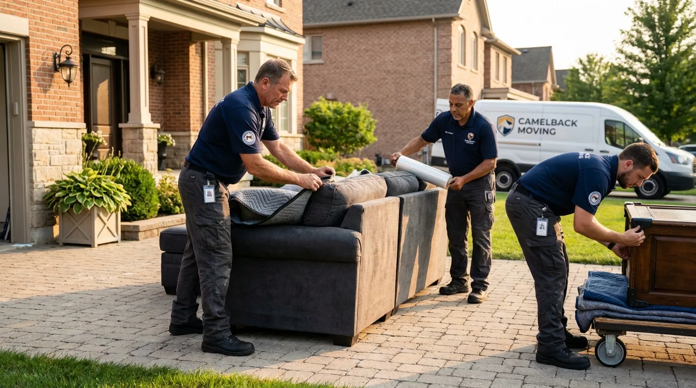 Large estate moving crew wrapping furniture in Minooka, IL